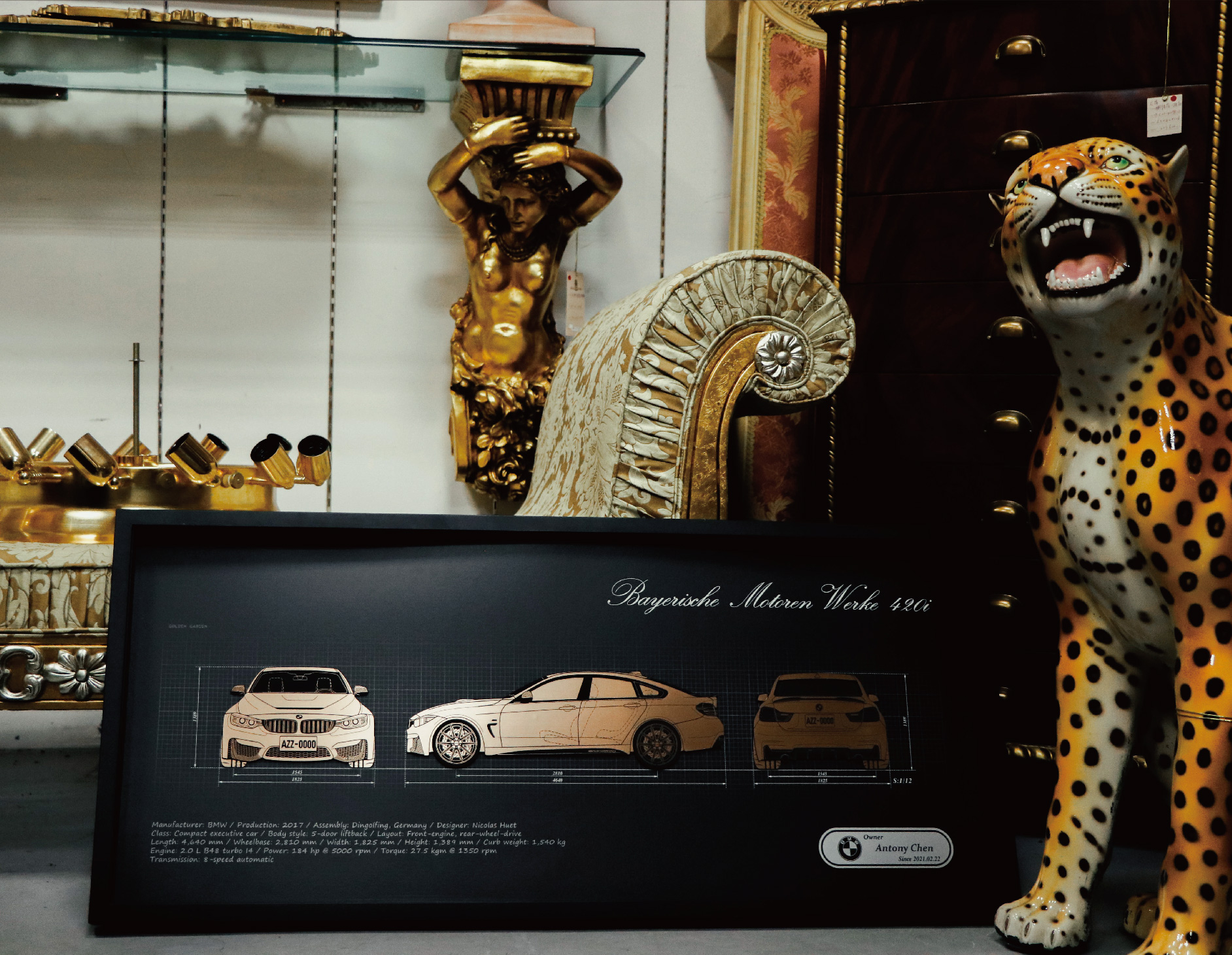 Louis Vuitton and Gucci jaguar statues